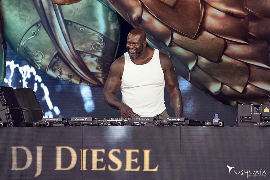 Shaquille O'Neal on the Tomorrowland stage at Ushuaïa Ibiza